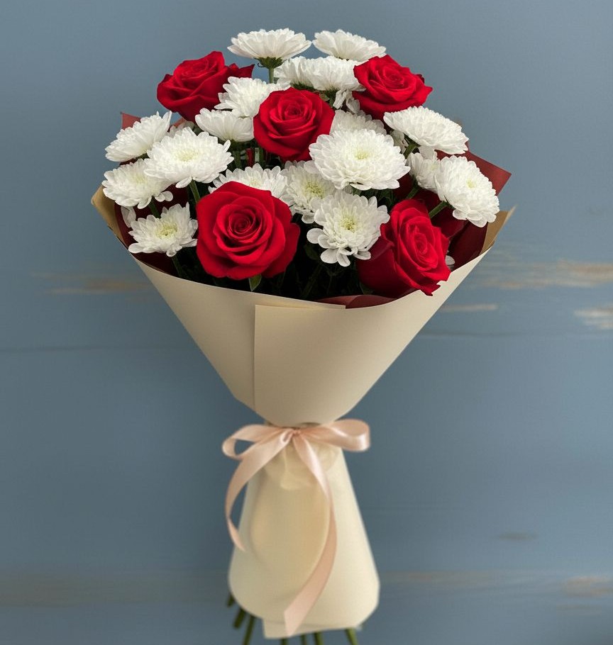 Букет цветов из: Розы и Хризантемы в Шульгино