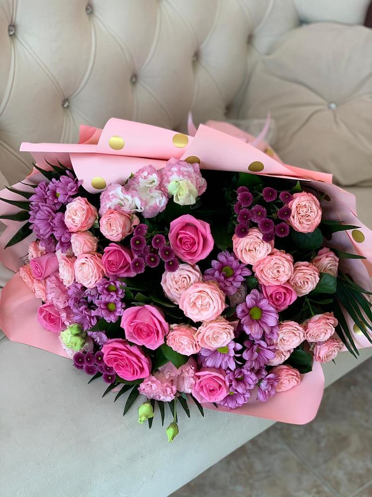 Букет цветов из: Хризантемы, Розы и Лизиантусы в Шульгино