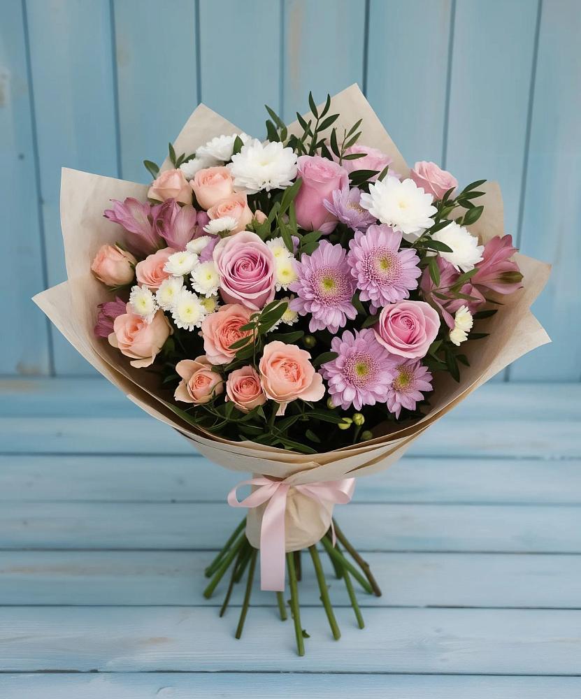 Букет цветов из: Хризантемы, Розы и Альстромерии в Шульгино