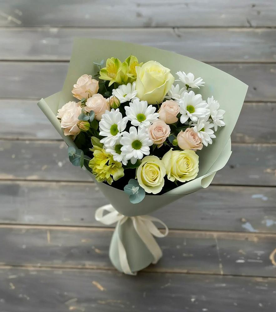 Букет цветов из: Альстромерии, Розы и Хризантемы в Шульгино