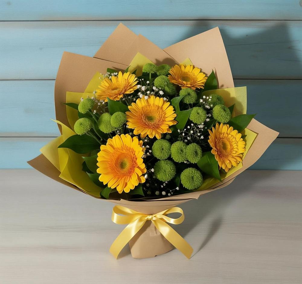 Букет цветов из: Герберы и Хризантемы в Шульгино