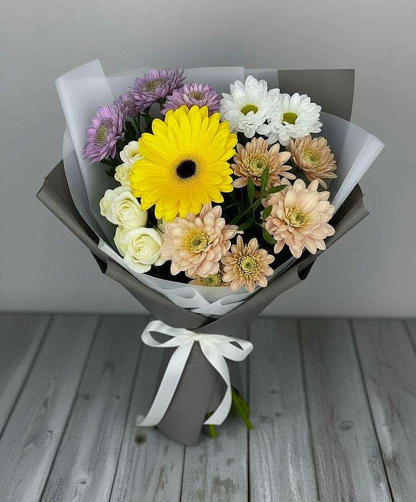 Букет цветов из: Розы, Герберы и Хризантемы в Шульгино