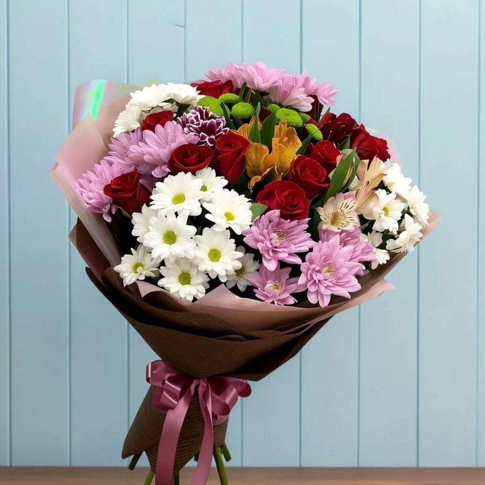 Букет цветов из: Розы, Хризантемы и Альстромерии в Шульгино