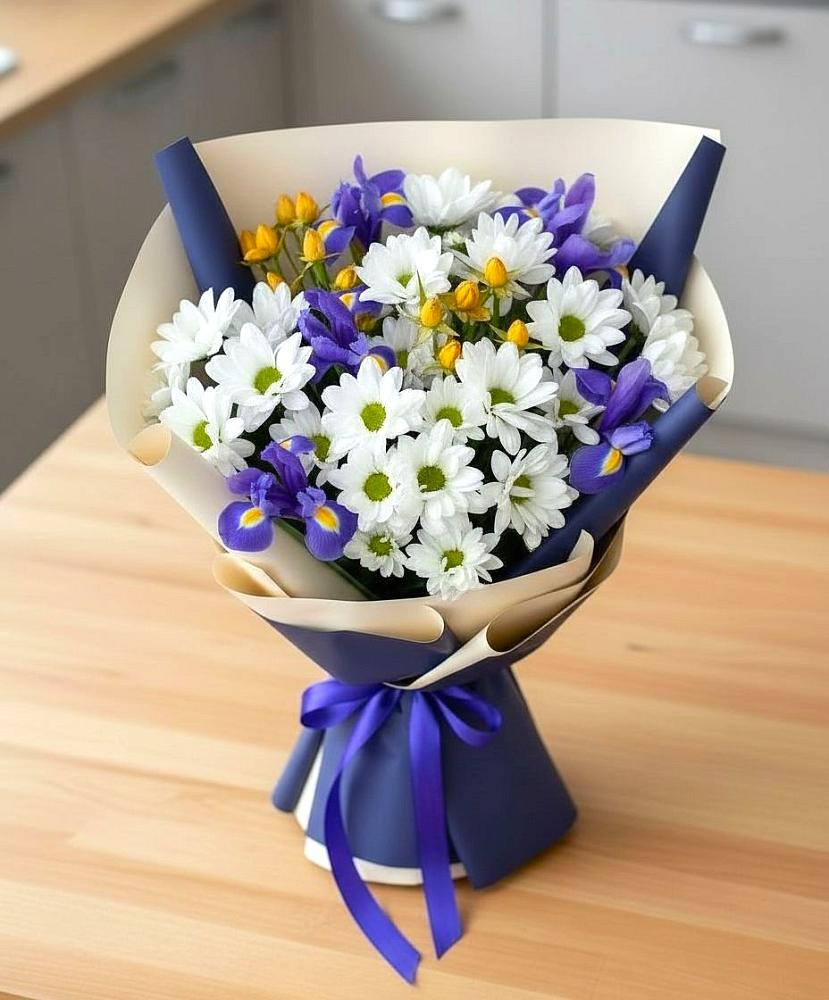 Букет цветов из: Розы, Ирисы и Хризантемы в Шульгино