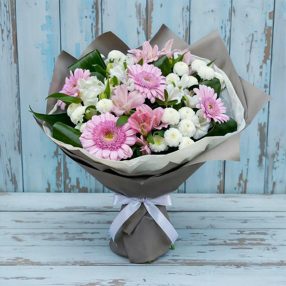 Букет цветов из: Герберы, Альстромерии и Хризантемы в Шульгино