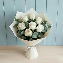 Букет Белые розы в Эвкалипте в Шульгино
