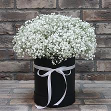 Цветочная композиция из Гипсофила в шляпной коробке в Шульгино